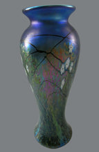 Load image into Gallery viewer, Tiffany Style Okra Glass Vase. Signed - Blue Glass with Cherry Blossom 
