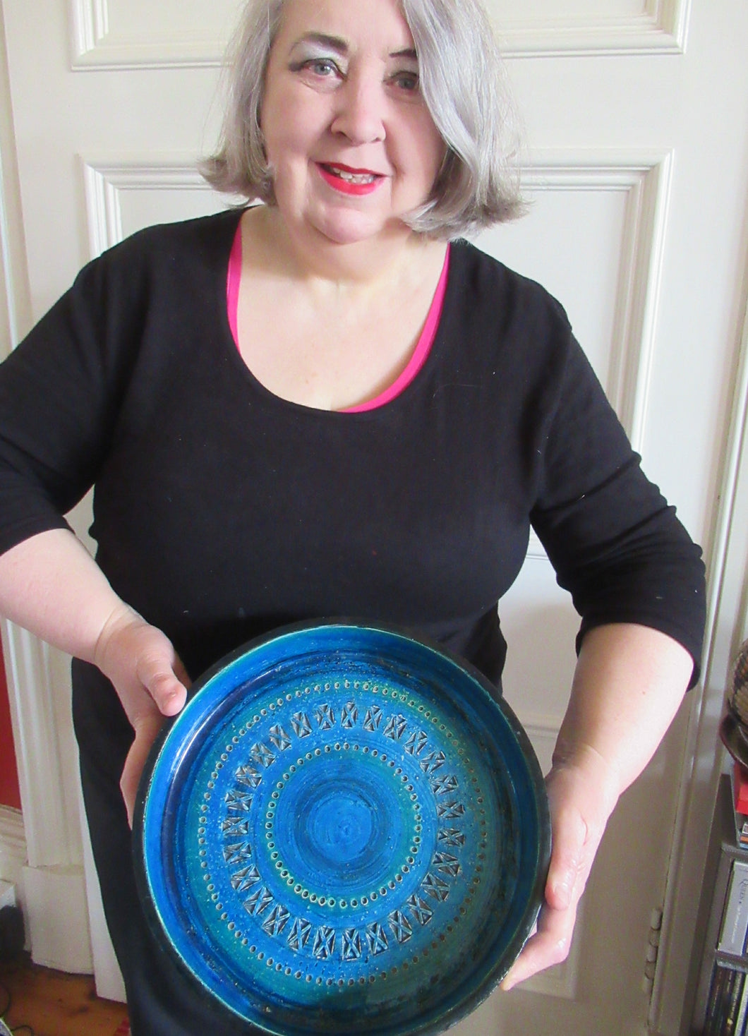 1960s Large Bitossi Shallow Bowl Large with Abstract Pattern