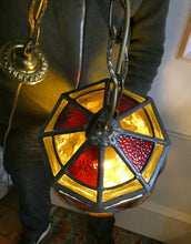 Load image into Gallery viewer, Vintage 1940s 1950s Stained Glass Hall Lantern or Porch Hanging Shade
