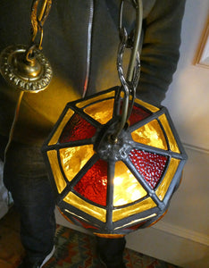 Vintage 1940s 1950s Stained Glass Hall Lantern or Porch Hanging Shade