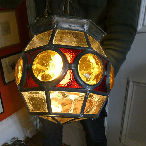 Vintage 1940s 1950s Stained Glass Hall Lantern or Porch Hanging Shade