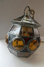 Load image into Gallery viewer, Vintage 1940s 1950s Stained Glass Hall Lantern or Porch Hanging Shade
