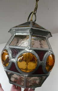 Vintage 1940s 1950s Stained Glass Hall Lantern or Porch Hanging Shade