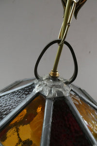 Vintage 1940s 1950s Stained Glass Hall Lantern or Porch Hanging Shade