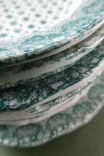 Load image into Gallery viewer, RARE Antique Lot of Transfer Printed MINATURE Child&#39;s Nursery Round Plates. Green Stars Pattern
