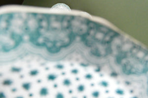 RARE Antique Lot of Transfer Printed MINATURE Child's Nursery Round Plates. Green Stars Pattern