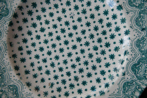 RARE Antique Lot of Transfer Printed MINATURE Child's Nursery Round Plates. Green Stars Pattern
