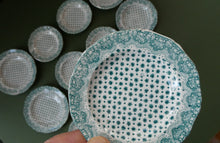 Load image into Gallery viewer, RARE Antique Lot of Transfer Printed MINATURE Child&#39;s Nursery Round Plates. Green Stars Pattern
