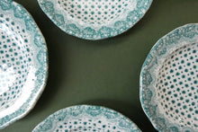 Load image into Gallery viewer, RARE Antique Lot of Transfer Printed MINATURE Child&#39;s Nursery Round Plates. Green Stars Pattern
