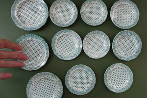 RARE Antique Lot of Transfer Printed MINATURE Child's Nursery Round Plates. Green Stars Pattern