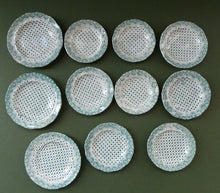 Load image into Gallery viewer, RARE Antique Lot of Transfer Printed MINATURE Child&#39;s Nursery Round Plates. Green Stars Pattern
