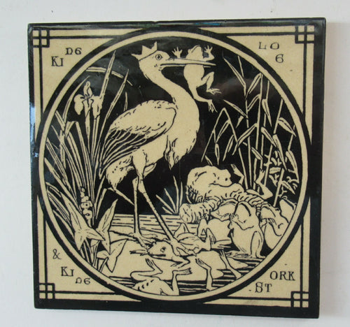 Antique MInton Tile> J. Moyr Smith Aesop's Fables King Long and King Stork