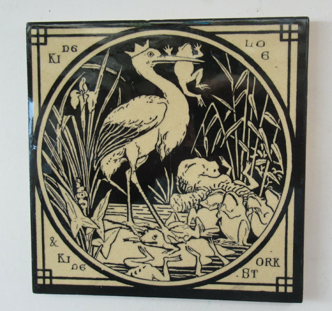 Antique MInton Tile> J. Moyr Smith Aesop's Fables King Long and King Stork