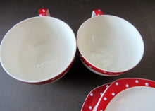 Load image into Gallery viewer, Red Domino Midwinter Coffee Cup and Saucer Side Plate 1950s Polka Dot
