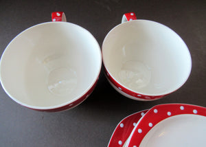 Red Domino Midwinter Coffee Cup and Saucer Side Plate 1950s Polka Dot