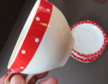 Load image into Gallery viewer, Red Domino Midwinter Coffee Cup and Saucer Side Plate 1950s Polka Dot
