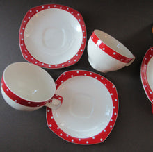 Load image into Gallery viewer, Red Domino Midwinter Coffee Cup and Saucer Side Plate 1950s Polka Dot
