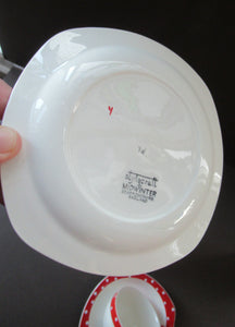 Red Domino Midwinter Coffee Cup and Saucer Side Plate 1950s Polka Dot