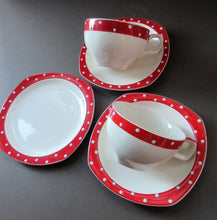 Load image into Gallery viewer, Red Domino Midwinter Coffee Cup and Saucer Side Plate 1950s Polka Dot
