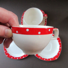 Load image into Gallery viewer, Red Domino Midwinter Coffee Cup and Saucer Side Plate 1950s Polka Dot

