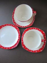 Load image into Gallery viewer, Red Domino Midwinter Coffee Cup and Saucer Side Plate 1950s Polka Dot
