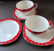 Load image into Gallery viewer, Red Domino Midwinter Coffee Cup and Saucer Side Plate 1950s Polka Dot
