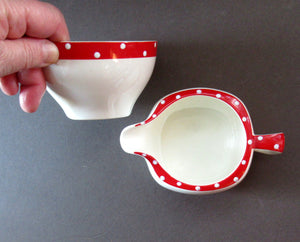 1950s Red Domino Midwinter Stylecraft Milk Jug and Sugar Bowl