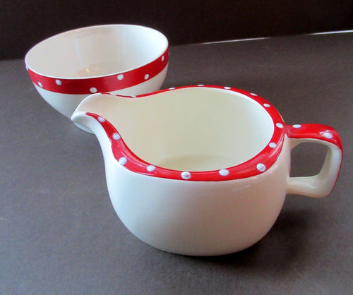 1950s Red Domino Midwinter Stylecraft Milk Jug and Sugar Bowl