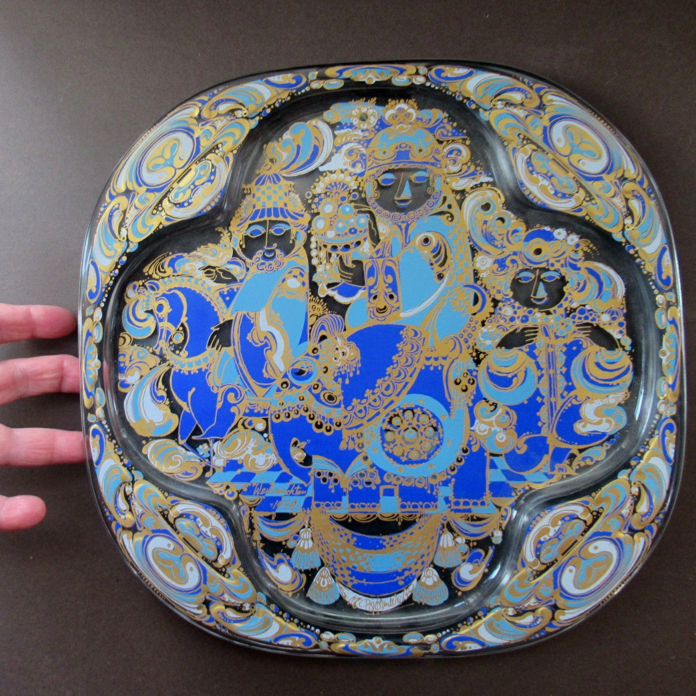 LARGE Vintage BJORN WIINBLAD Glass Christmas Plate for Rosenthal