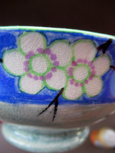 Mak Merry 1920s Scottish Pottery Bowl Blue with White Prunus Flowers