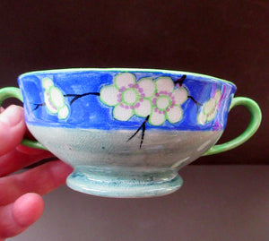 Mak Merry 1920s Scottish Pottery Bowl Blue with White Prunus Flowers