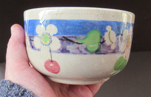 Mak Merry 1920s Scottish Pottery Bowl Blue with White Prunus Flowers