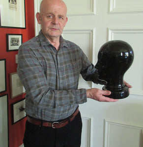 Vintage West German Scheurich Pottery Glossy Black Ceramic Display Head