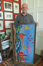 Load image into Gallery viewer, Quirky Vintage Textle Needlepoint 1970s Embroidery of Tropical Fish in an Aquarium

