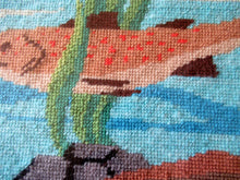 Load image into Gallery viewer, Large Vintage Needlepoint Artwork / Textile Featuring an Image of a British Freshwater Fish
