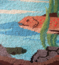 Load image into Gallery viewer, Large Vintage Needlepoint Artwork / Textile Featuring an Image of a British Freshwater Fish
