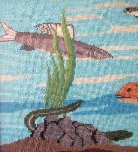 Large Vintage Needlepoint Artwork / Textile Featuring an Image of a British Freshwater Fish
