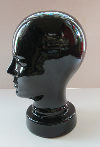 Vintage West German Scheurich Pottery Glossy Black Ceramic Display Head