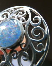 Load image into Gallery viewer, Stylish Vintage Scottish Silver Pendant with Opal Style Inclusion. 1980s Edinburgh Hallmark
