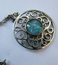Load image into Gallery viewer, Stylish Vintage Scottish Silver Pendant with Opal Style Inclusion. 1980s Edinburgh Hallmark
