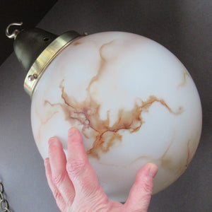 1930s Vintage Art Deco Pendant Glass Globe Shade. Marble Effect