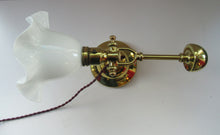 Load image into Gallery viewer, Pretty Antique Brass Desk or Gimbal Lamp with White Opaque Milk Glass Frilled Shade
