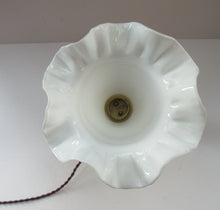 Load image into Gallery viewer, Pretty Antique Brass Desk or Gimbal Lamp with White Opaque Milk Glass Frilled Shade
