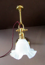Load image into Gallery viewer, Pretty Antique Brass Desk or Gimbal Lamp with White Opaque Milk Glass Frilled Shade
