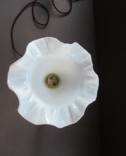 Load image into Gallery viewer, Pretty Antique Brass Desk or Gimbal Lamp with White Opaque Milk Glass Frilled Shade
