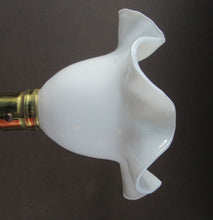 Load image into Gallery viewer, Pretty Antique Brass Desk or Gimbal Lamp with White Opaque Milk Glass Frilled Shade
