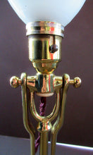 Load image into Gallery viewer, Pretty Antique Brass Desk or Gimbal Lamp with White Opaque Milk Glass Frilled Shade
