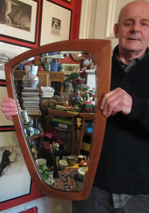 LARGE Vintage 1960s / 1970s DANISH TEAK Amorphic Shape Wall Mirror. Excellent Condition