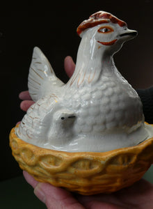 Victorian Staffordshire Pottery Chicken or Hen on a Nest 