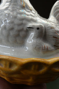 Victorian Staffordshire Pottery Chicken or Hen on a Nest 